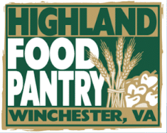 Highland Food Pantry logo with green banner, wheat stalks, and bread, Winchester, VA